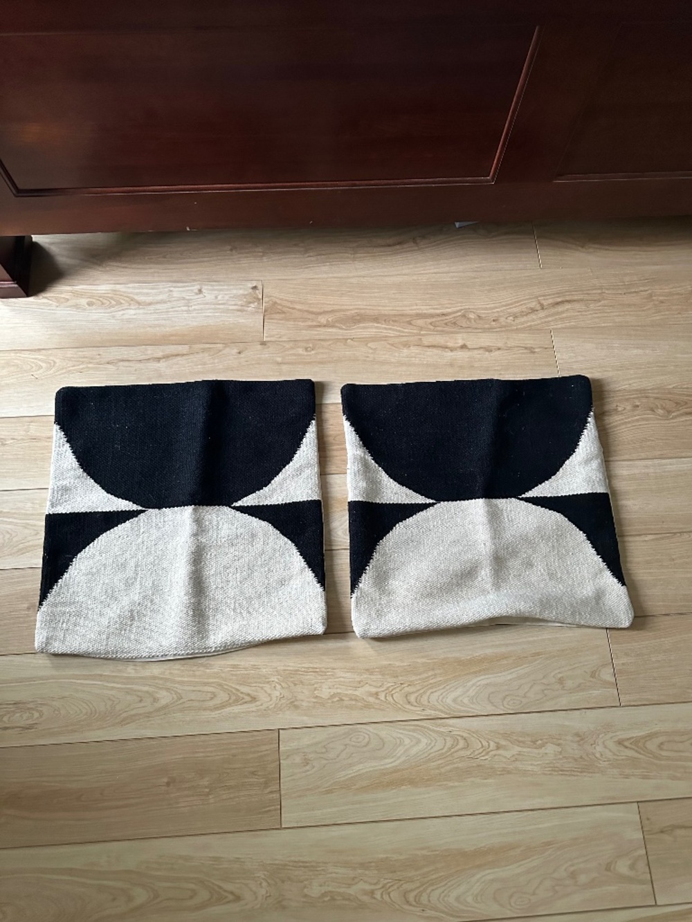 CB2 “reflect” Wool Black and Ivory Accent Pillow Covers - 20” x 20” set of two